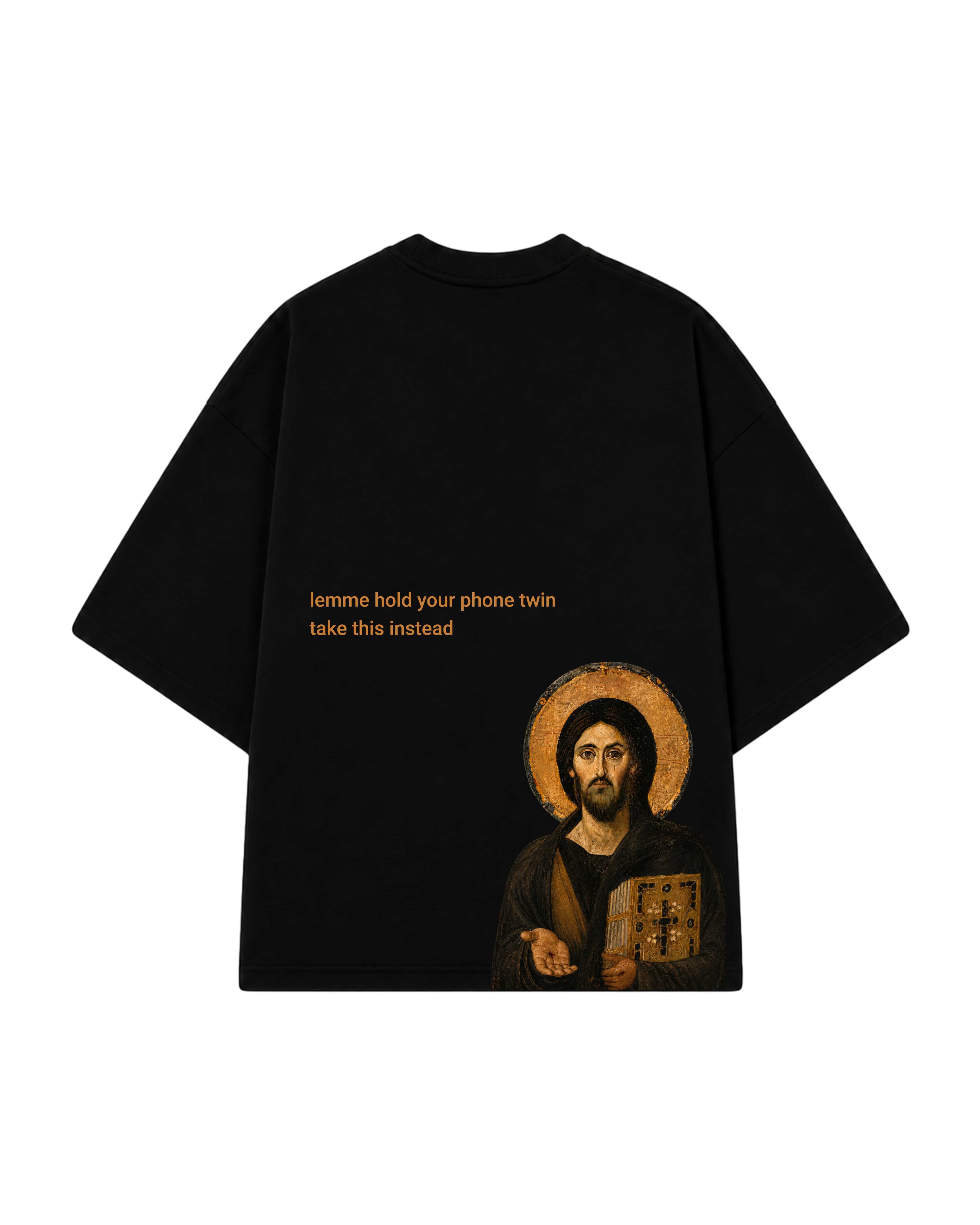 CAMISETA LEMME HOLD YOUR PHONE PRETA/LARANJA
